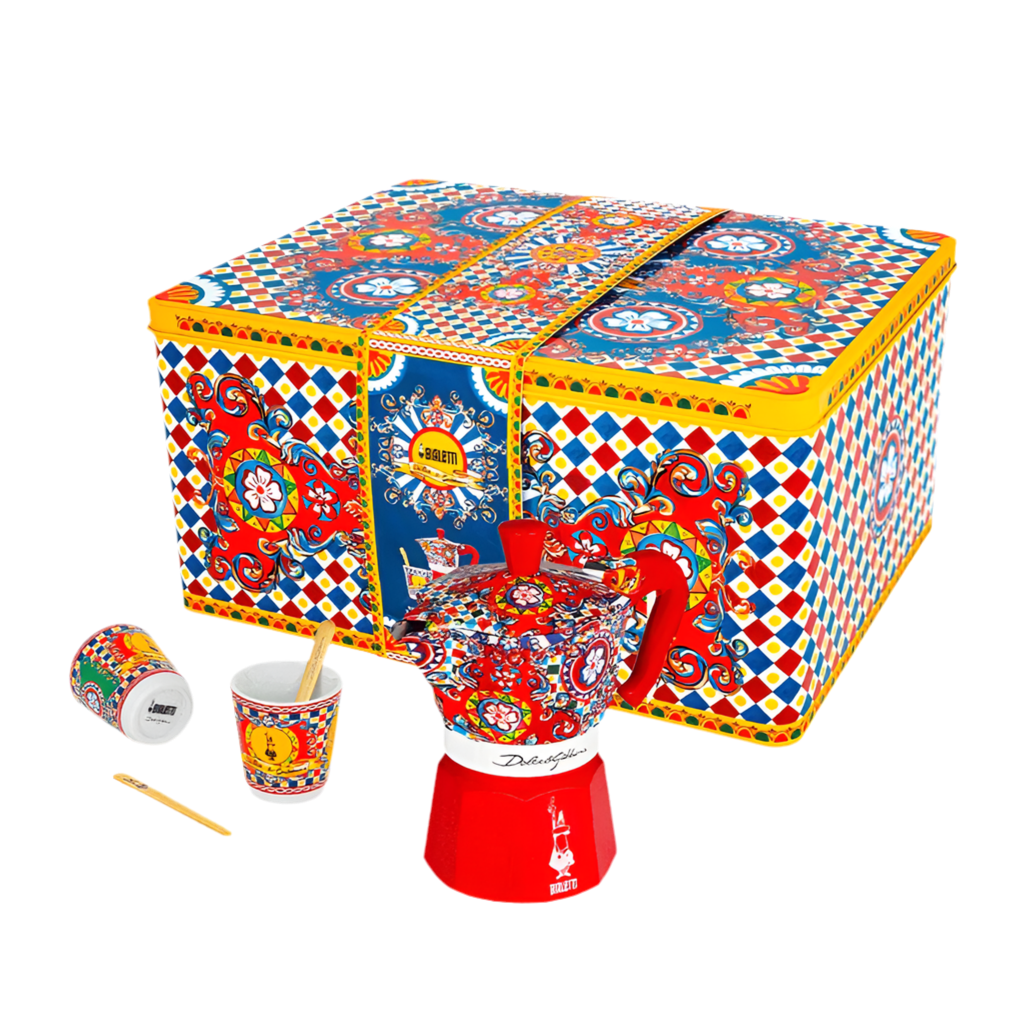 Ensemble Moka Express 2 tasses, tasses en porcelaine et bâtonnets Bialetti Dolce & Gabbana