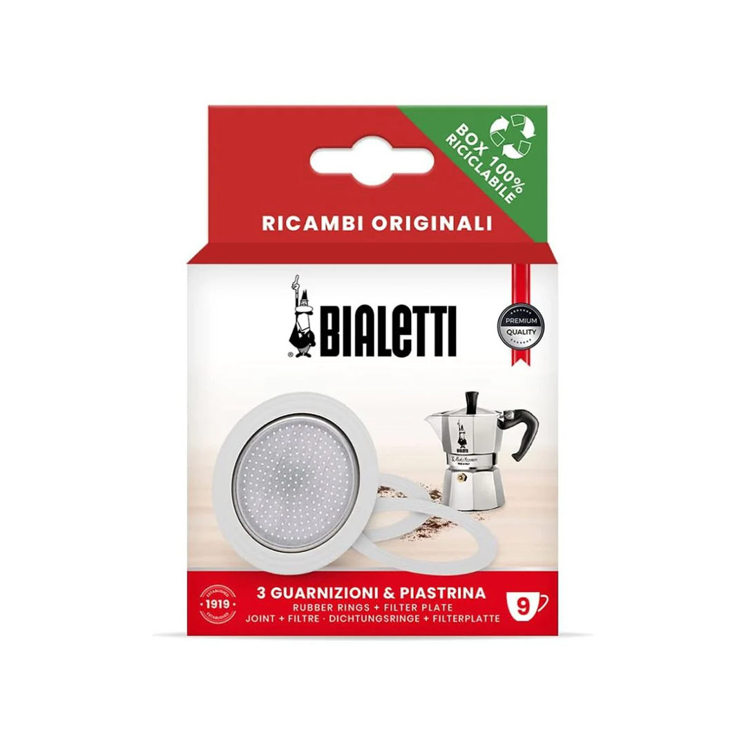 Bialetti Set of 3 gaskets and a filter for Moka express and Break dama 9 cups