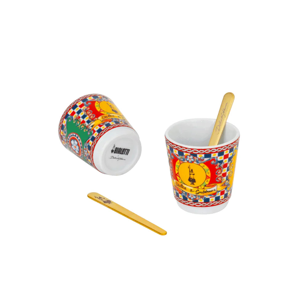 Ensemble Moka Express 2 tasses, tasses en porcelaine et bâtonnets Bialetti Dolce & Gabbana