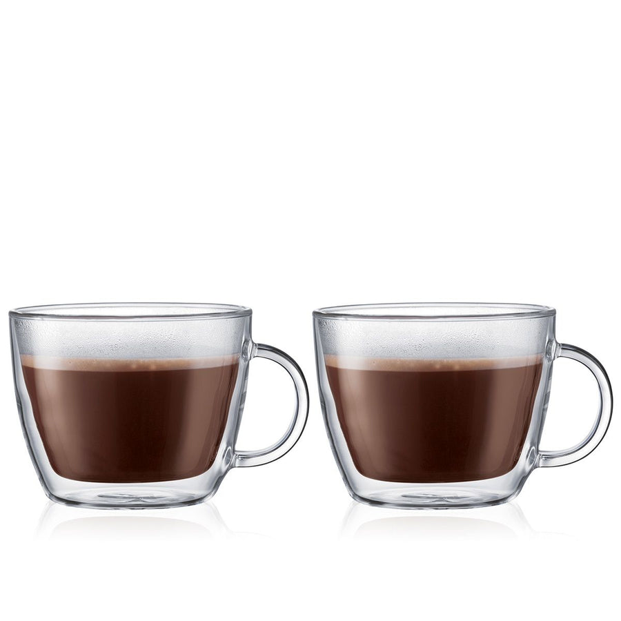 Deux tasses double paroi pour café au lait avec anse Bodum Bistro